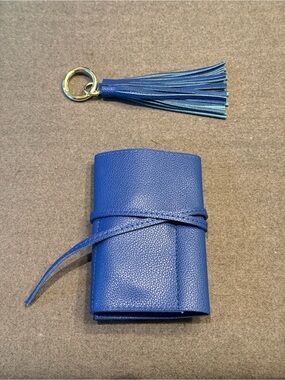 Blue Leather Wrap Cord Holder with Tassel Keyring